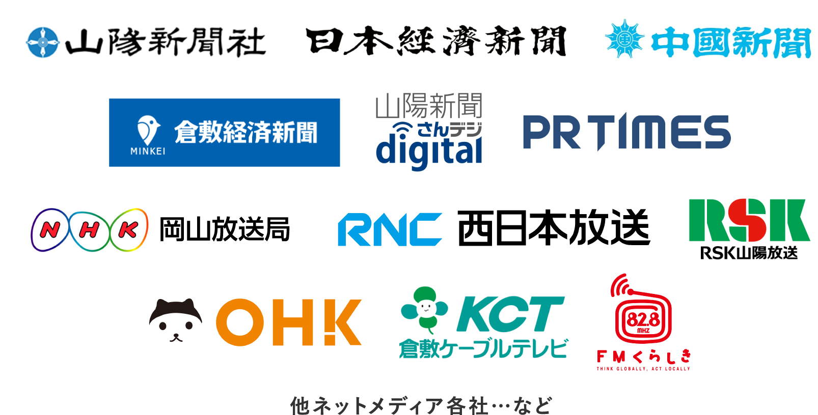 山陽新聞社　日本経済新聞　中国新聞 倉敷経済新聞 山陽新聞さんデジdigital PRTIMES NHK岡山放送局 RNC西日本放送 RSK山陽放送 OHK KCT倉敷ケーブルテレビ FMくらしき think globally act locally 他ネットメディア各社…など